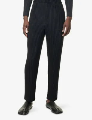 HOMME PLISSE ISSEY MIYAKE Basics Straight-Leg Pleats Knitted Trousers in BLACK, additional product view 3