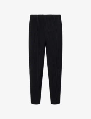 HOMME PLISSE ISSEY MIYAKE Basics Straight-Leg Pleats Knitted Trousers in BLACK – Mens | Trousers & shorts | Casual