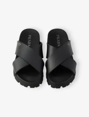 PRADA Crisscross Rubber Sandals - EUR 47 / 13 UK MEN in BLACK, additional product view 2