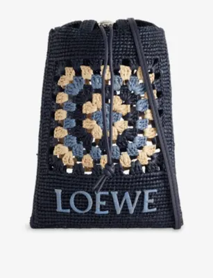 LOEWE Pocket Embroidered Raffia Pouch Bag