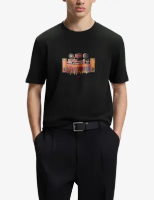 HUGO Artwork-Print Short-Sleeved Cotton-Jersey T-Shirt detail 3