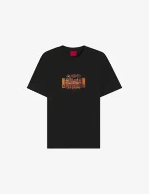 HUGO Artwork-Print Short-Sleeved Cotton-Jersey T-Shirt