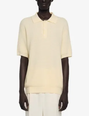 SANDRO Relaxed-Fit Waffle-Texture Cotton Polo Shirt detail 3