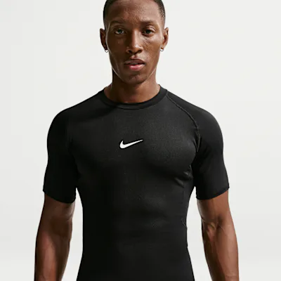 Nike Pro Men's Dri-FIT Tight Short-Sleeve Fitness Top - Black/White