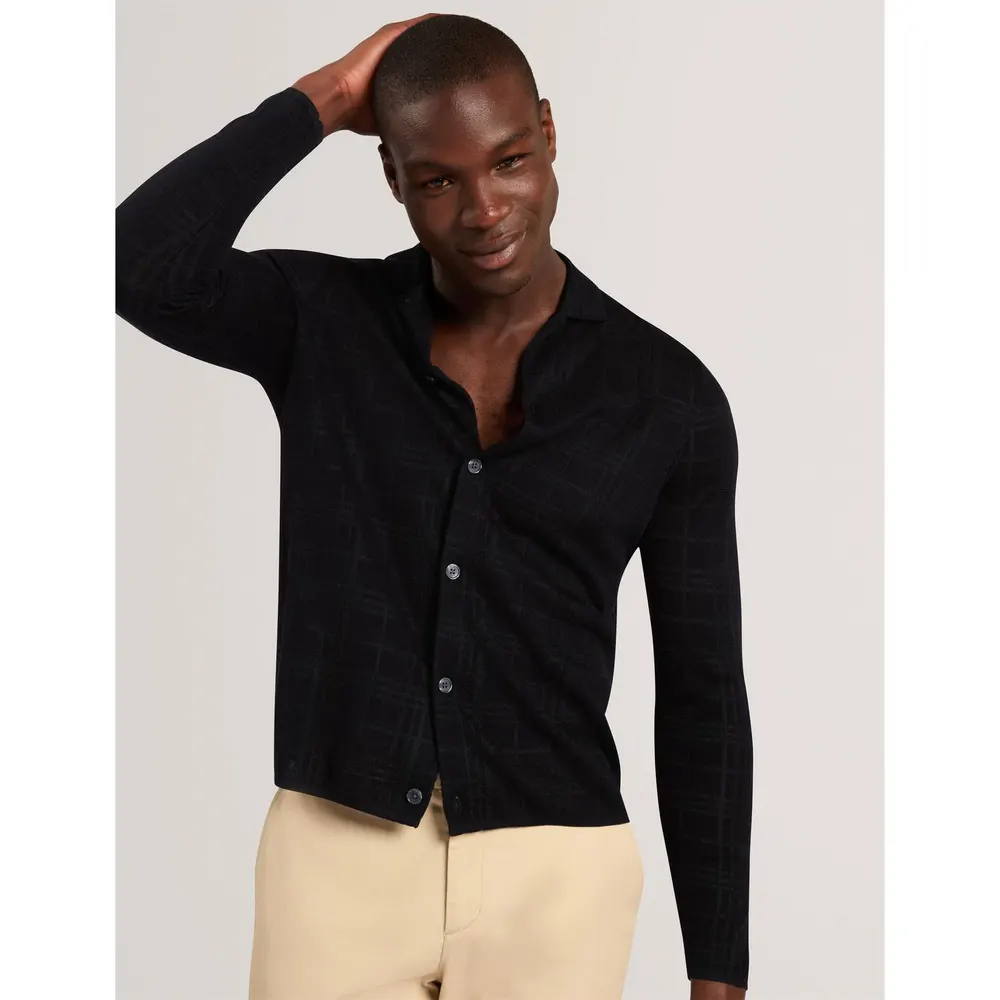 Ted Baker Men's Button-Through Cotton Knitted Long-Sleeve Polo