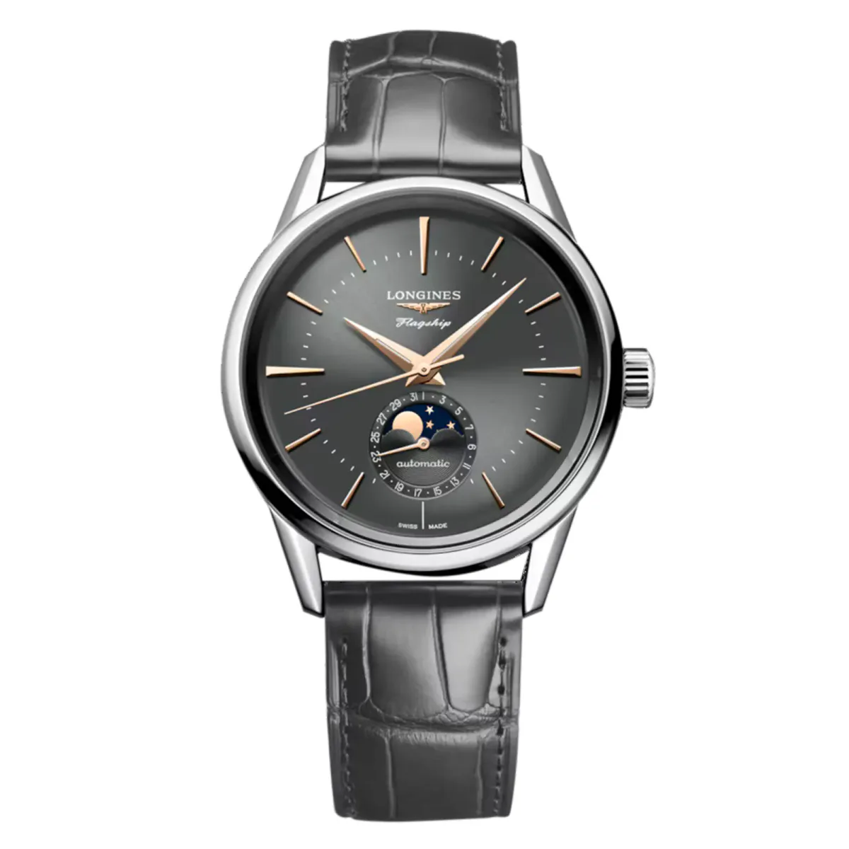 Longines Flagship Classic Heritage Moonphase 38.5mm Mens Watch Grey