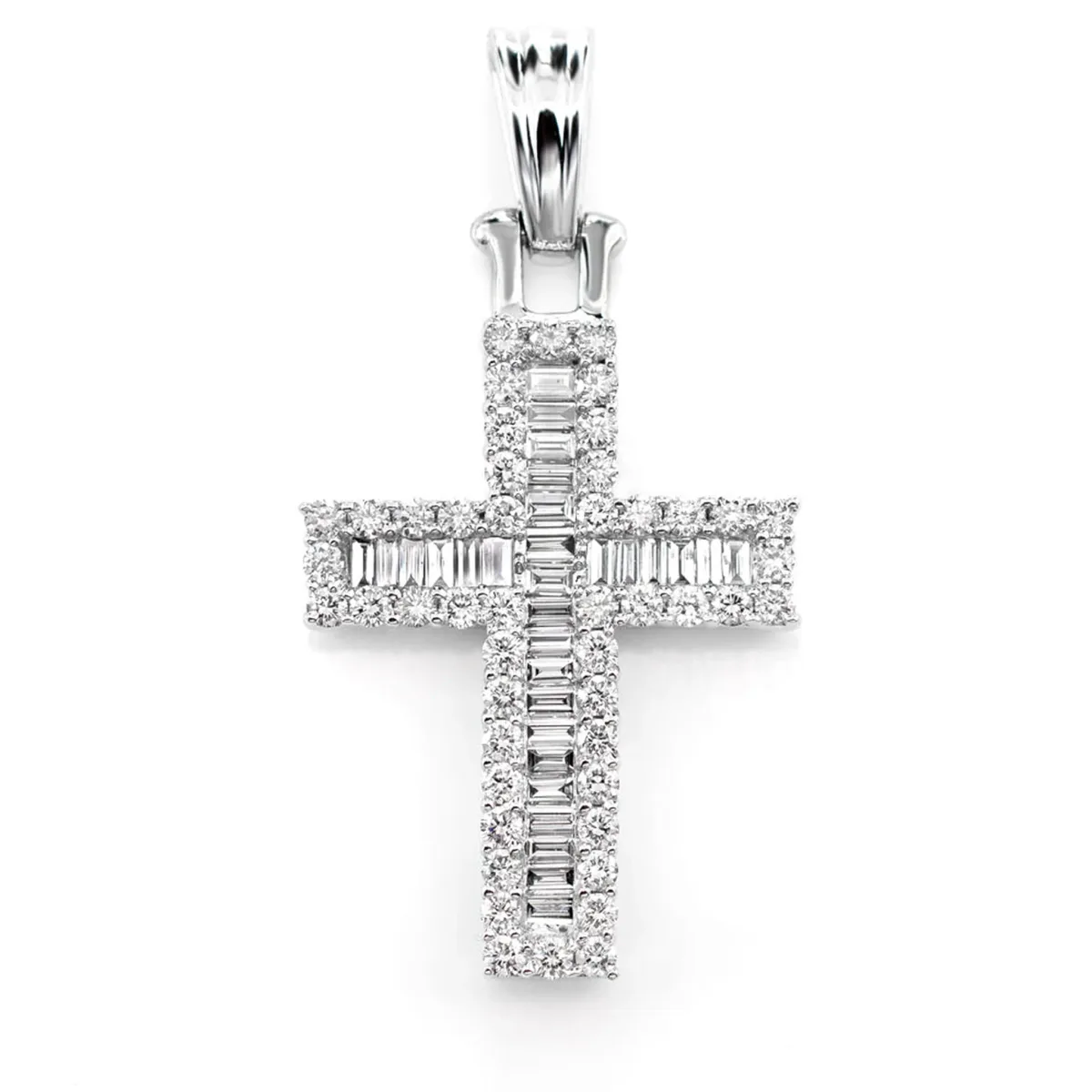 For Him Baguette Halo Diamond Cross Pendant in White Gold / Natural Diamond – Pendant