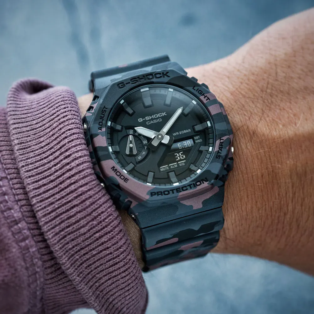 Casio G-SHOCK Analogue Digital 2100 Series 45.4mm Mens Watch Camo Metallic detail 3
