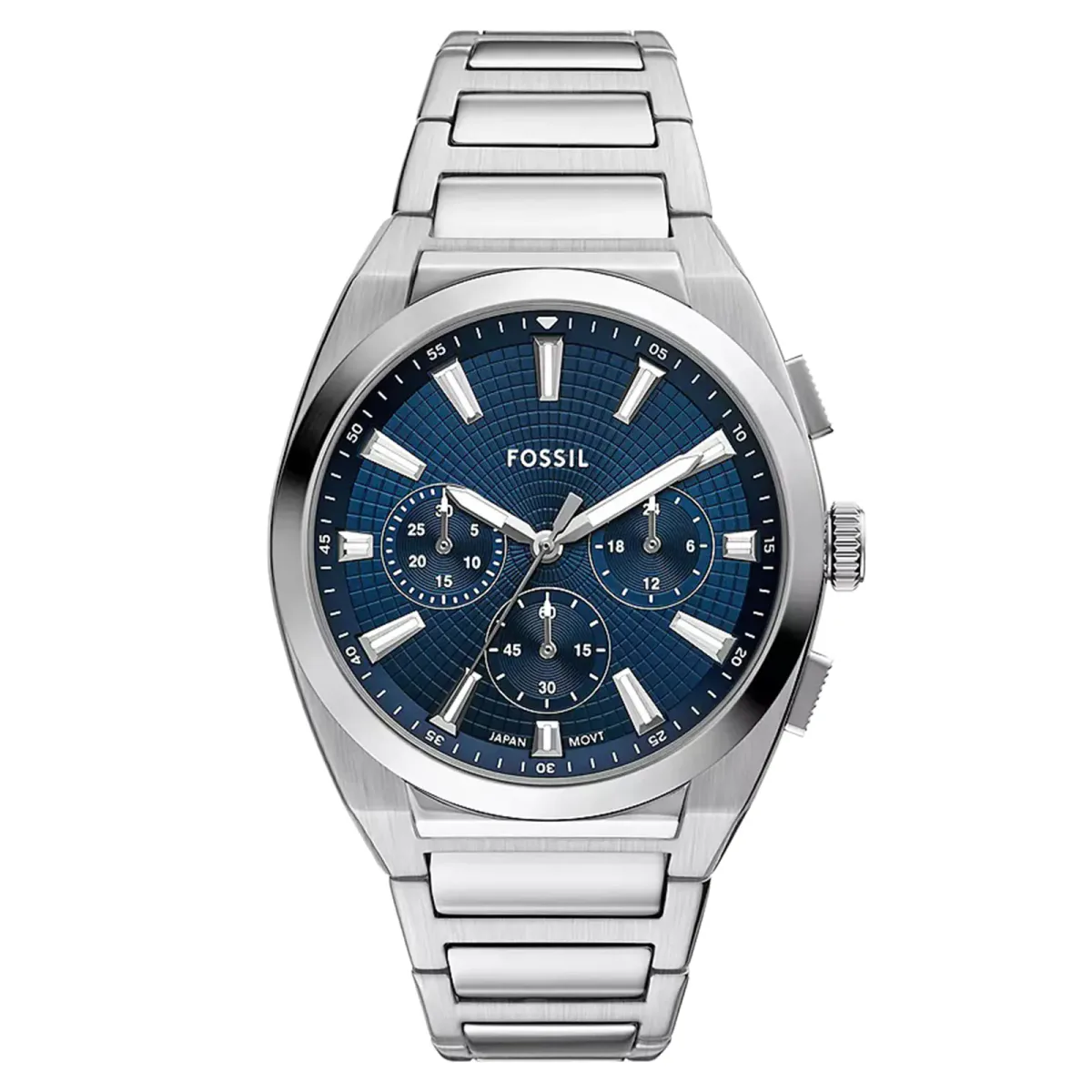 Fossil Everett Stainless Steel Blue Chronograph Mens Watch
