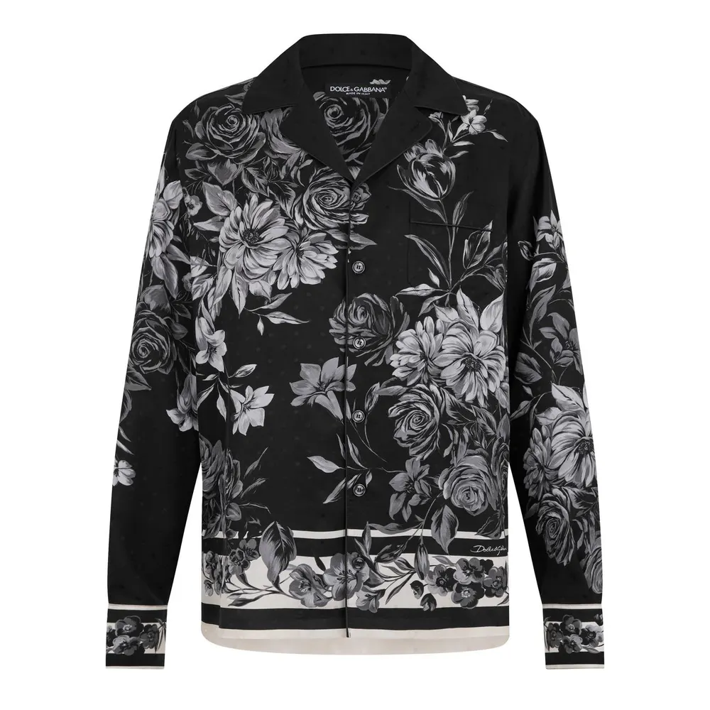 Dolce and Gabbana Men's Bouquet Long Sleeve Patterned Shirt