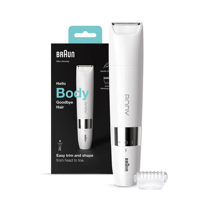 BRAUN Body Mini Trimmer BS1000, Electric Body Hair Removal for Women and Men, White