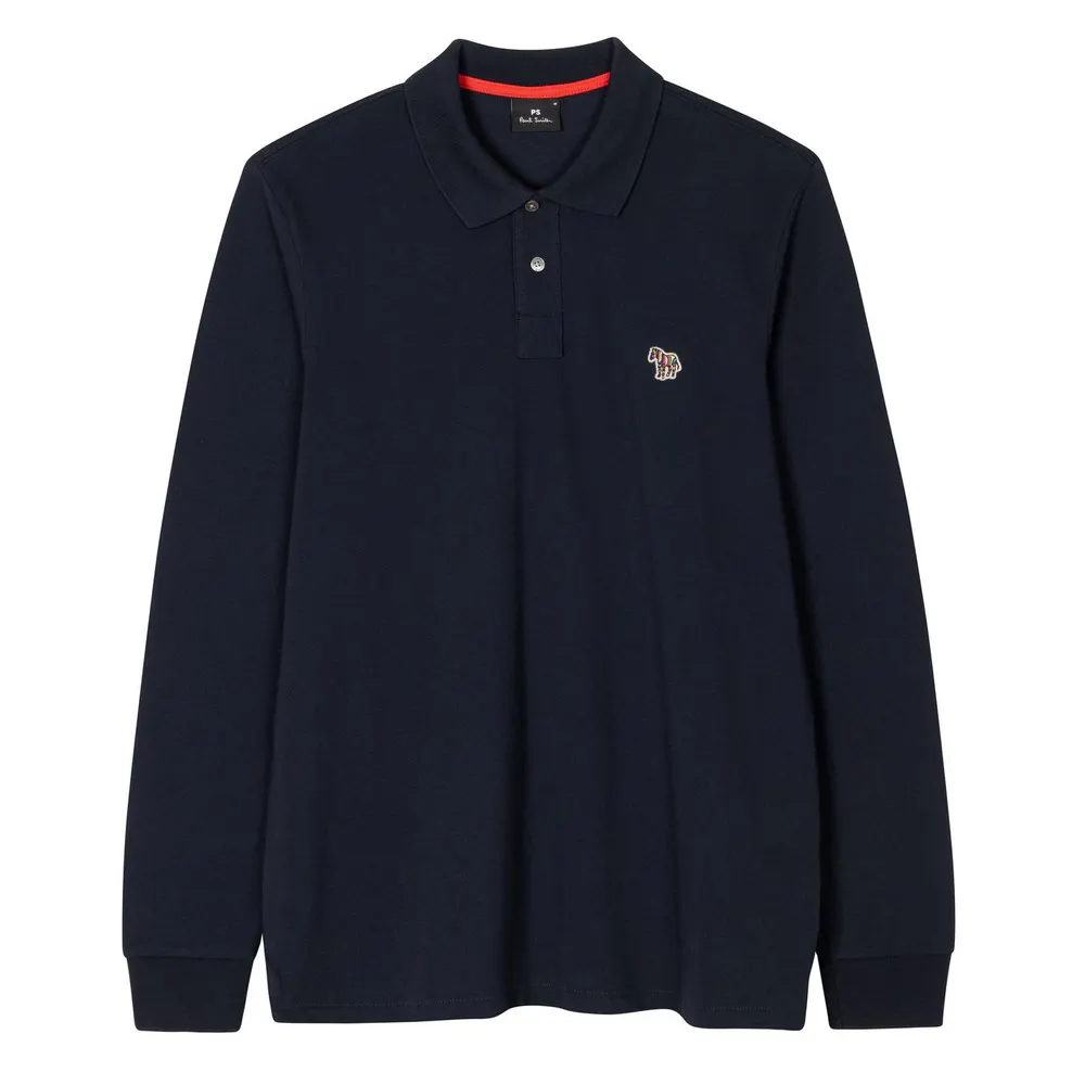 PS Paul Smith Men's Zebra Embroidered Cotton Long Sleeve Polo Shirt