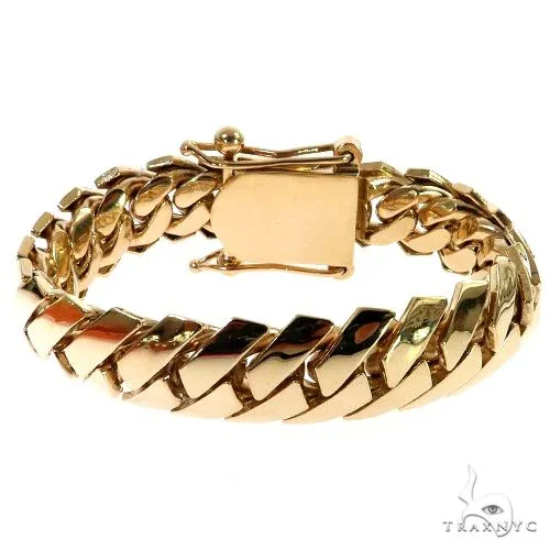 JALGAS - BMF 14KY Gold Semi Solid Sharp Edge Miami Cuban Bracelet 8 Inches 18mm 68446 in Yellow – Bracelet