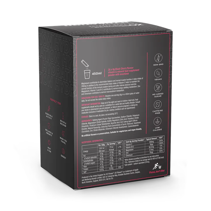 XO Fitness Hydration Sachets - 28 Pack - Black Cherry detail 2