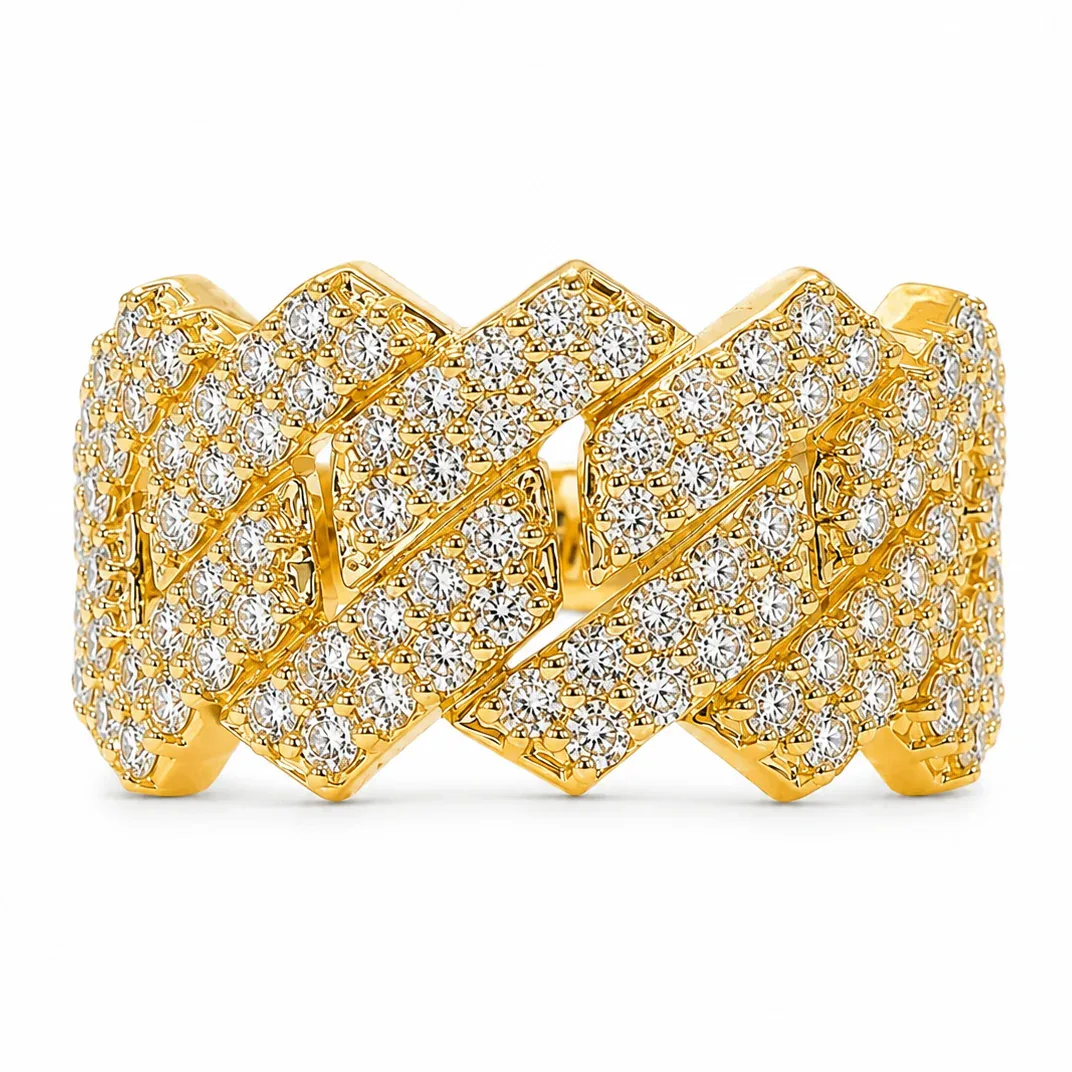 ANNA - CONSCIOUS DIAMONDS 14K Gold Two Row Diamond Cuban Link Ring 65970 in Yellow Gold / 10 – Ring