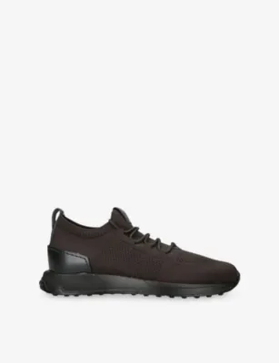 TODS Run 63K Calzino Knitted and Leather Trainers - EUR 41 / 7 UK MEN in Dark Brown – Mens | Trainers | Lace up trainers