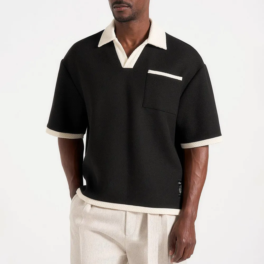 Maniere De Voir Mens Brice Boxy Crochet Detail Polo Shirt