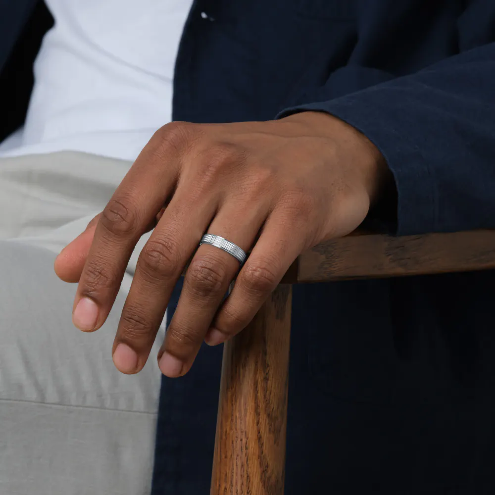 For Him Platinum 5mm Fancy Pattern Wedding Ring detail 2