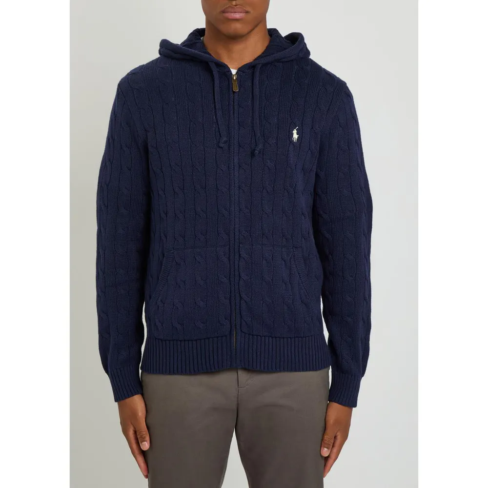 Polo Ralph Lauren Mens Cable-Knit Cotton Hooded Jumper detail 2