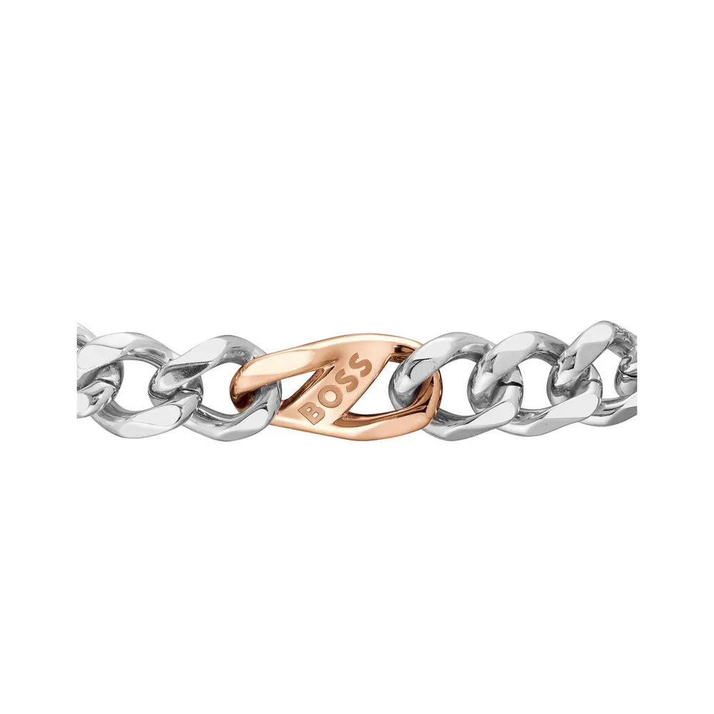 Boss Men's Rian Stainless Steel Figaro Magnetic Chain Bracelet detail 2