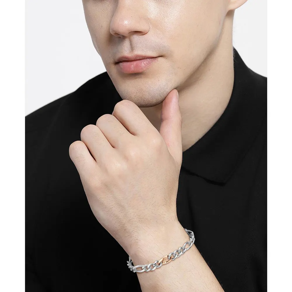 Boss Men's Rian Stainless Steel Figaro Magnetic Chain Bracelet detail 3