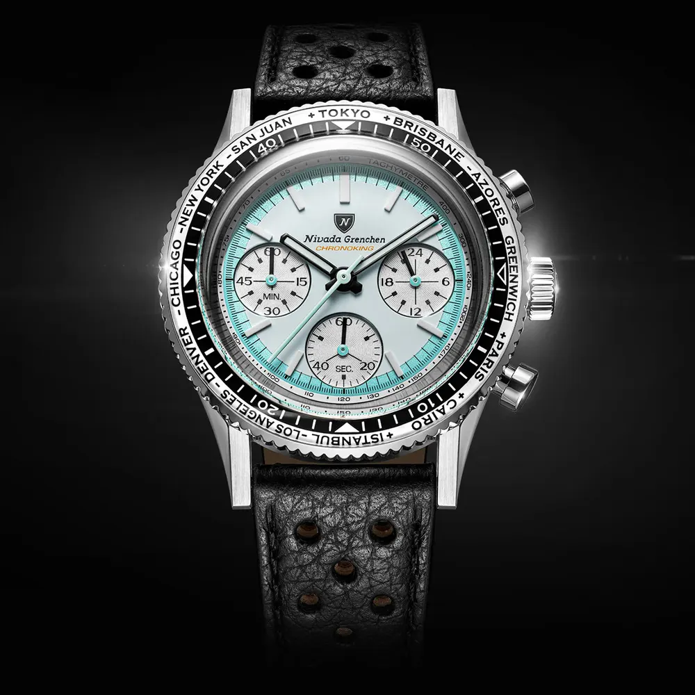 Nivada Grenchen Chronoking 38mm Mens Watch Blue in Blue, additional product view 3