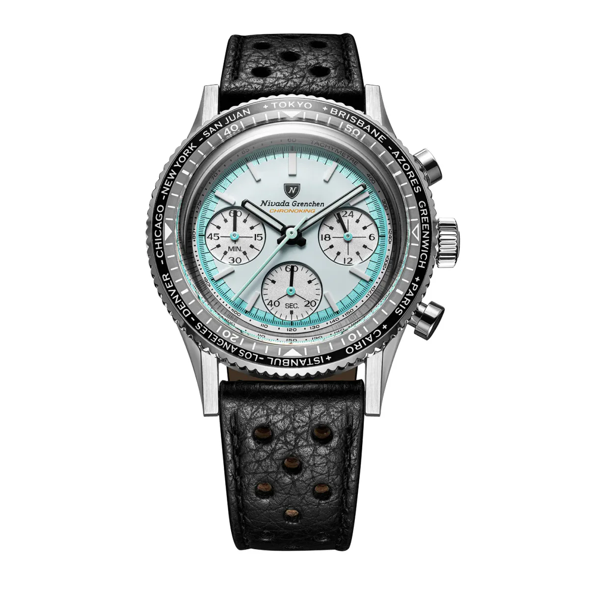 Nivada Grenchen Chronoking 38mm Mens Watch Blue