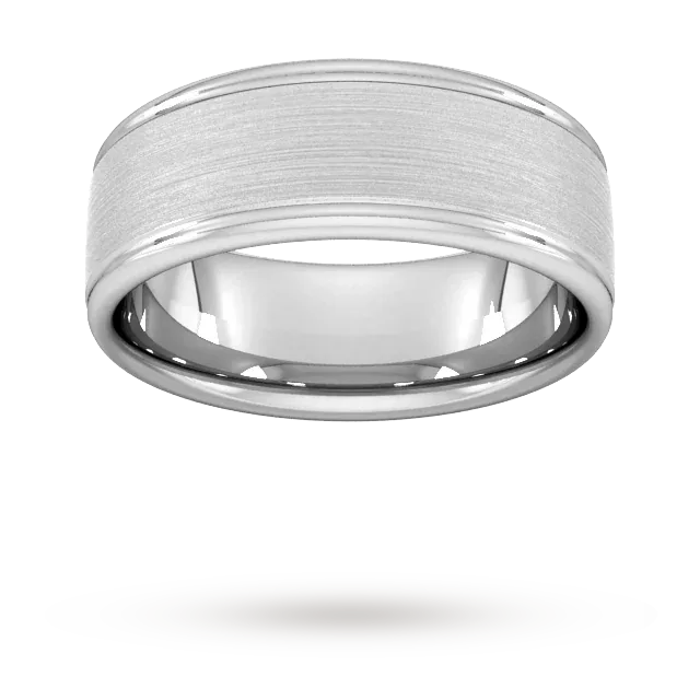 For Him 8mm D Shape Standard Matt Centre With Grooves Wedding Ring In 18 Carat Yellow Gold