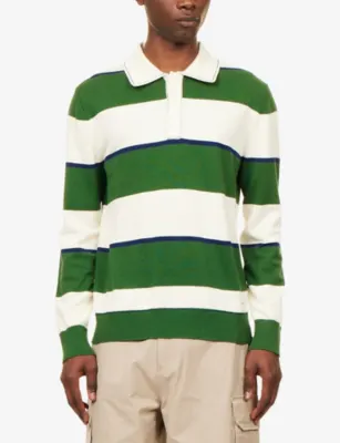 SIMKHAI Louis Popover Striped Cotton and Cashmere-Blend Polo Jumper detail 3