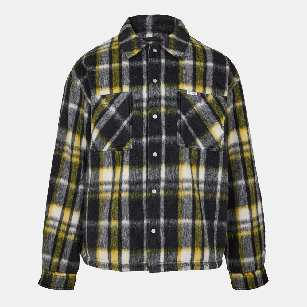 Represent Men's Check Button-Through Structured Overshirt