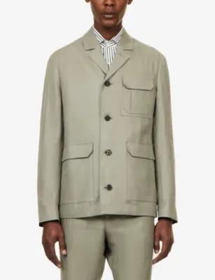 CORNELIANI Patch-Pocket Cotton Jacket in Green Coloured 053, additional product view 3
