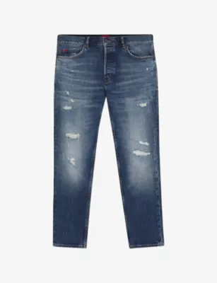HUGO Distressed Tapered-Leg Stretch-Denim Jeans - 36/32