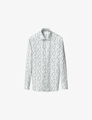 ETON Floral-Print Slim-Fit Cotton-Twill Shirt - 17.75