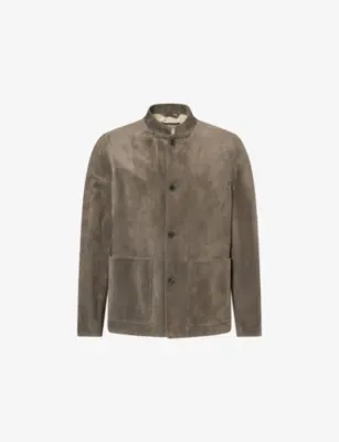 DUNHILL Stand-Collar Patch-Pocket Suede Jacket