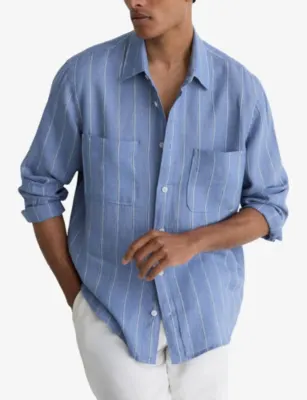 REISS Rubus Striped Linen Shirt in BLUE WHITE, additional product view 2