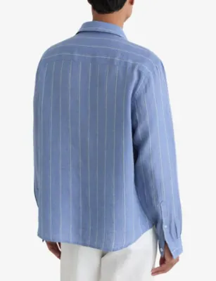 REISS Rubus Striped Linen Shirt in BLUE WHITE, additional product view 3