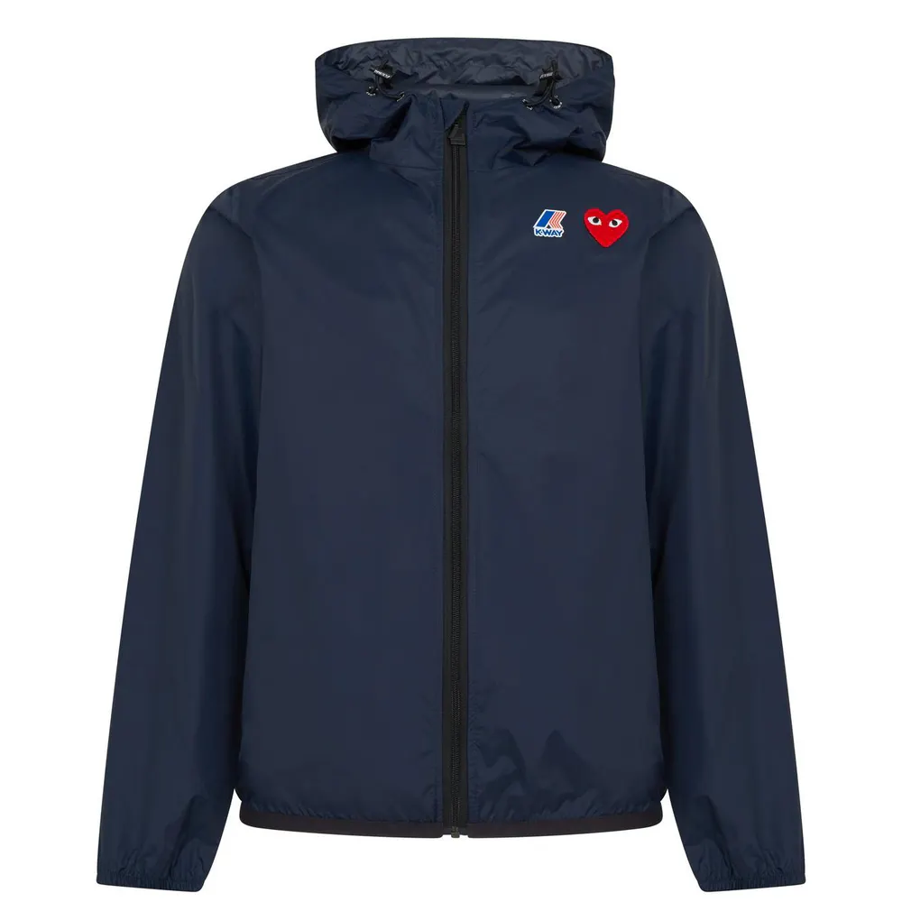 Comme des Garcons PLAY Unisex Adults Full Zip Packable Water Resistant Hooded Long Sleeve Rain Anorak
