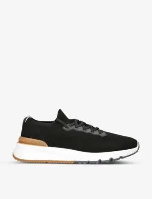 BRUNELLO CUCINELLI Logo-detail low-top cotton-knit trainers - EUR 46 / 12 UK MEN in BLACK – Mens | Trainers | Lace up trainers
