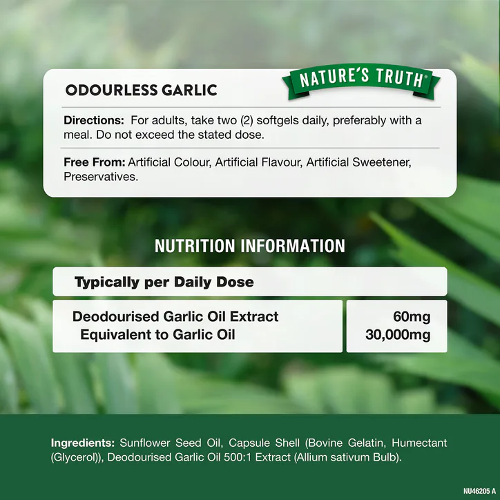Nature's Truth Odourless Garlic 30,000mg - 60 Capsules detail 3