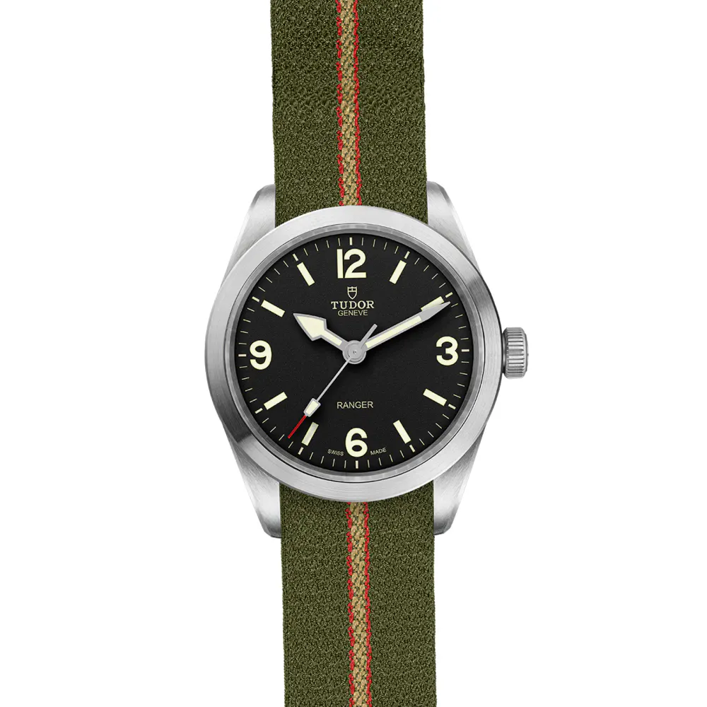Tudor Ranger 39mm Black Dial Steel Case and Nato Strap detail 2