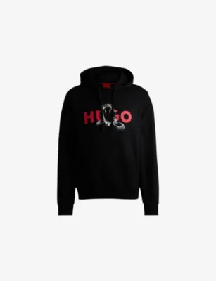 HUGO Branded-print kangaroo-pocket cotton-jersey hoody
