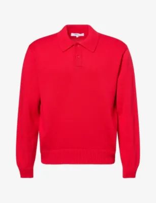 PALMES Long-Sleeve Cotton Knit Polo Shirt