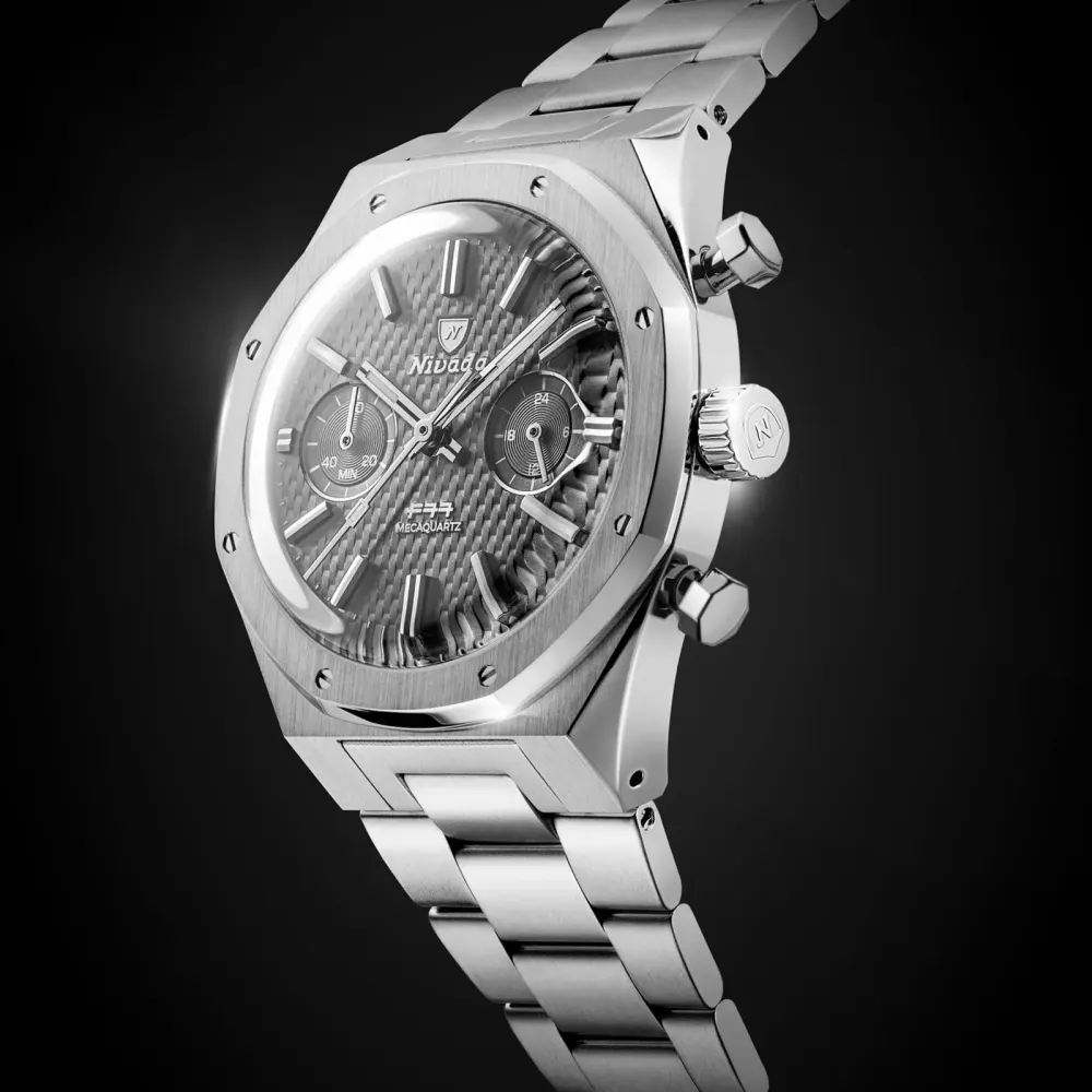 Nivada Grenchen F77 Chrono Mecaquartz MK 38mm Mens Watch Grey in Grey, additional product view 2