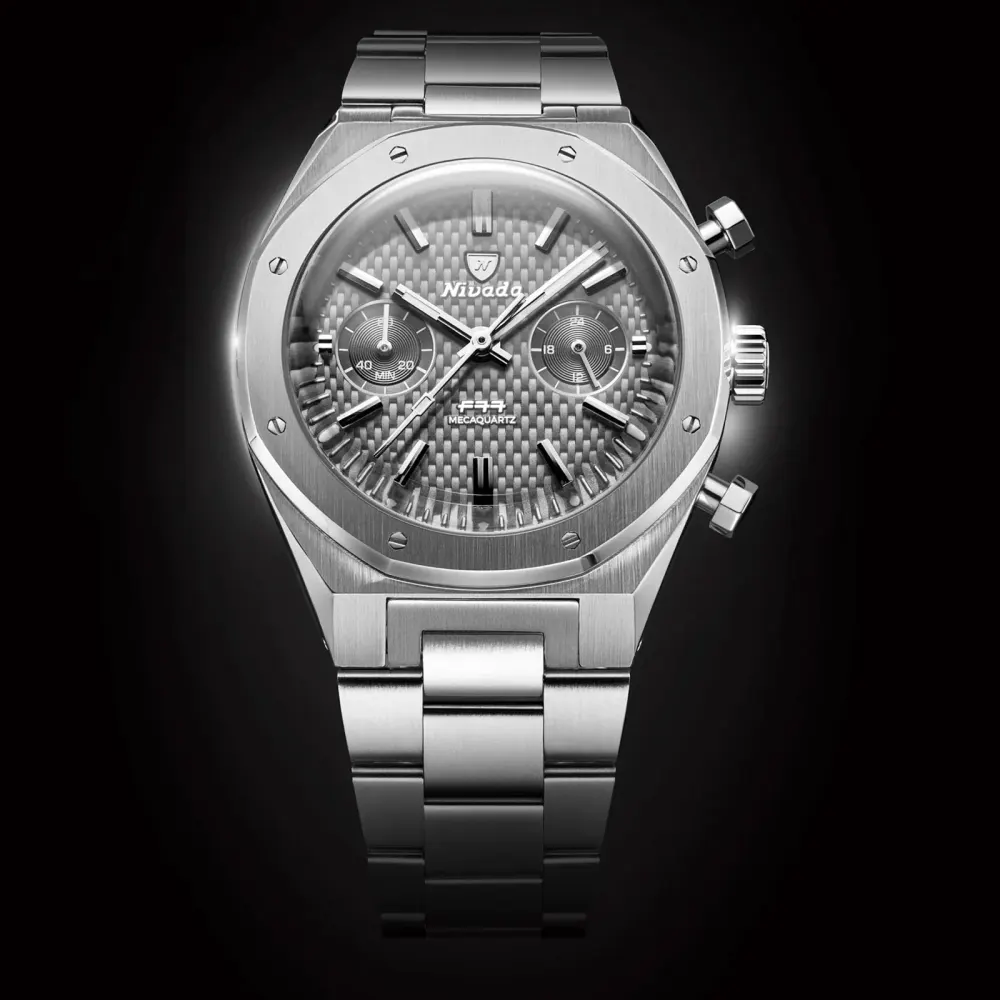 Nivada Grenchen F77 Chrono Mecaquartz MK 38mm Mens Watch Grey in Grey, additional product view 3