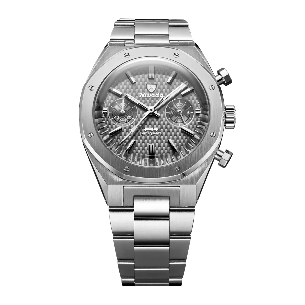 Nivada Grenchen F77 Chrono Mecaquartz MK 38mm Mens Watch Grey