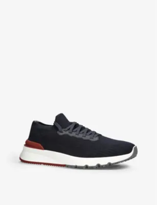 BRUNELLO CUCINELLI Brand-embossed pull-tab knitted low-top trainers - WHITE - EUR 40 / 6 UK MEN in BLUE OTHER, additional product view 3