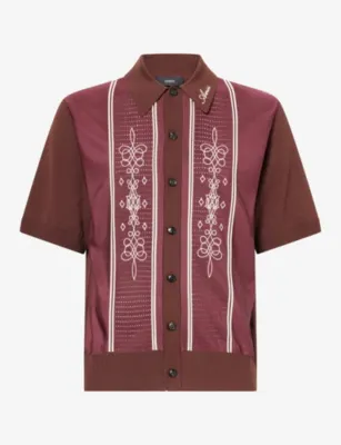AMIRI Embroidered Panelled Wool-Blend Knit Shirt
