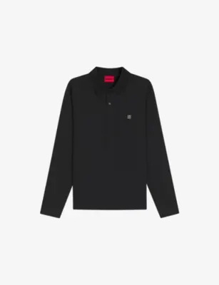 HUGO Stacked Logo-Appliqué Long-Sleeved Stretch Cotton-Blend Polo Shirt