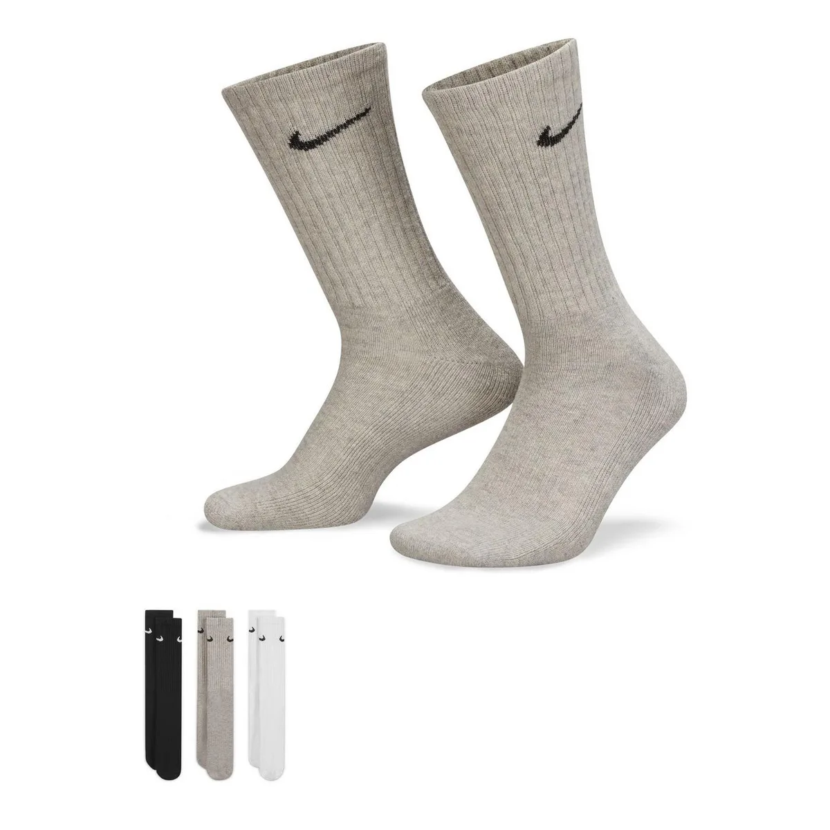 For Him Nike Everyday 3 Pack Cotton Cushioned Crew Socks in Blk/Gry/Wht – Accessories