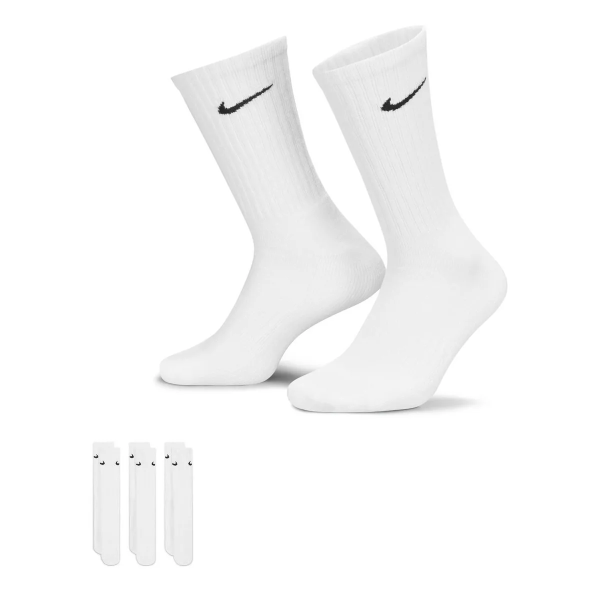 For Him Nike Everyday 3 Pack Cotton Cushioned Crew Socks in White/Black – Accessories